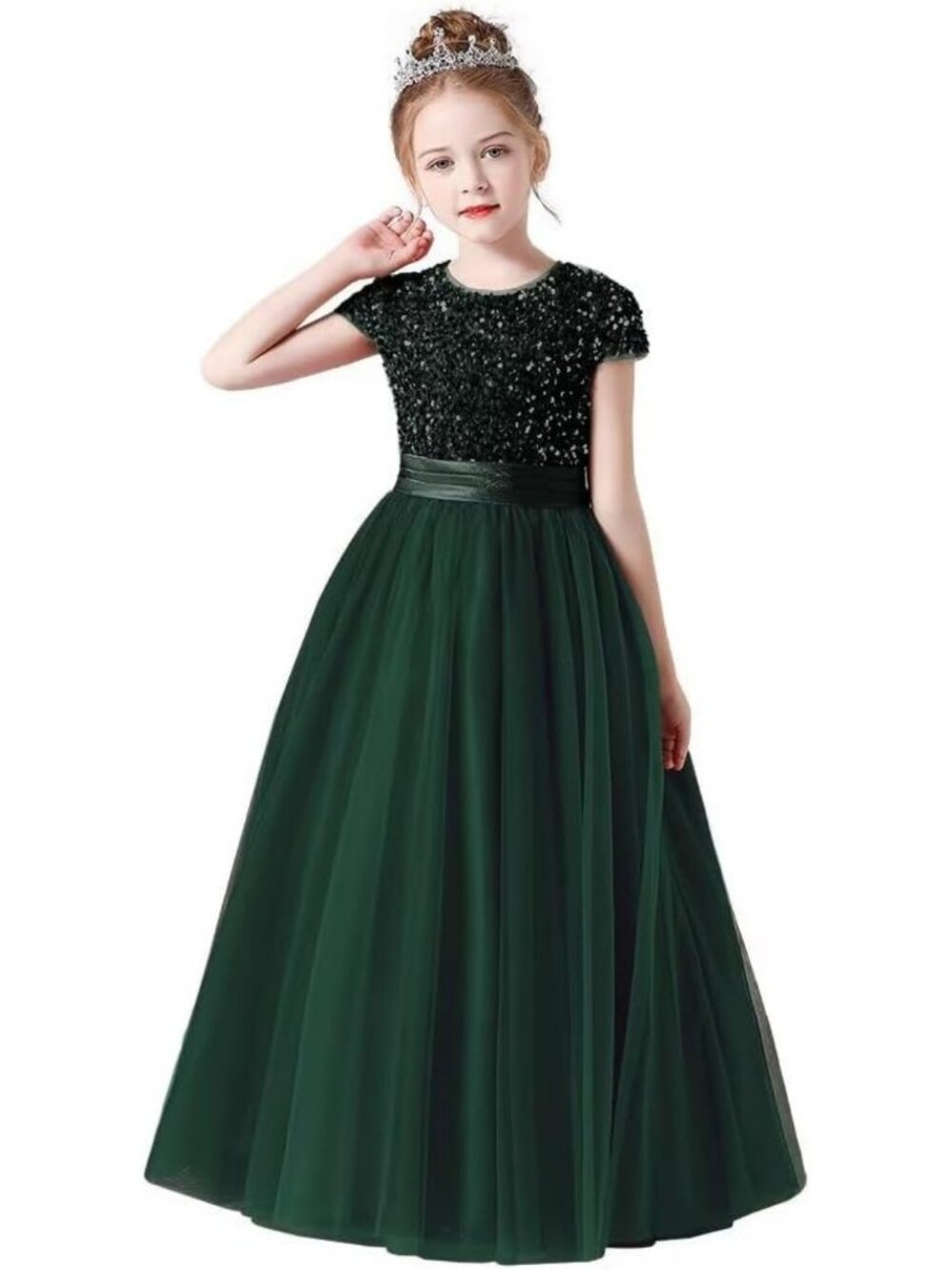Elegant Flower Girl Dress with Sequins & Tulle, Puffy Skirt for Weddings